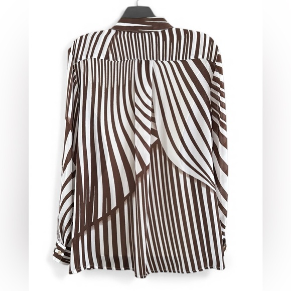Striped Brown and White Women's Button-Up Shirt - Picture 5 of 12